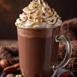 A hot chocolate drink with whipped cream and nuts…